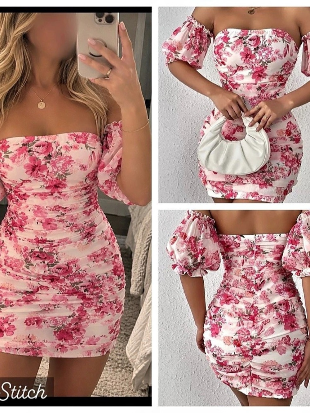 Floral Mini Dress in Pink & White Like New